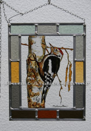 Fensterbild, Buntspecht 18,5 x 23 cm